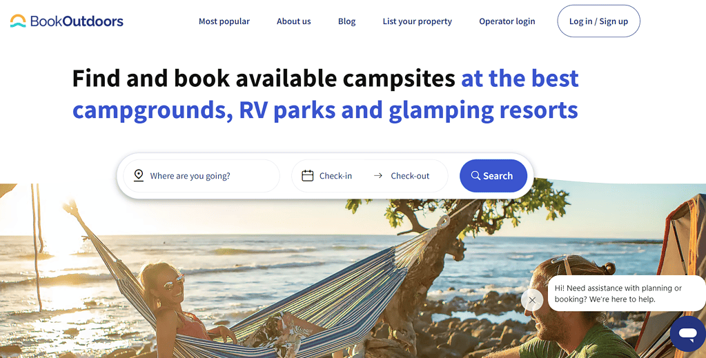 BookOutdoors homepage