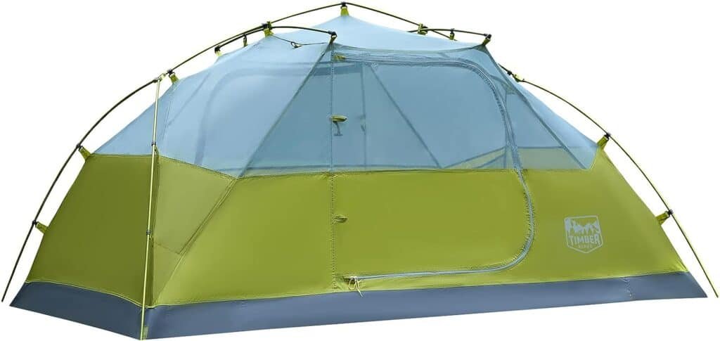 TIMBER RIDGE 2 Person Backpacking Tent, Weather Resistant Lightweight Camping Tent for 3 Season, Large Size Easy Set-up Tent for Hiking, Camping, Bikepacking and Mountaineering, Green