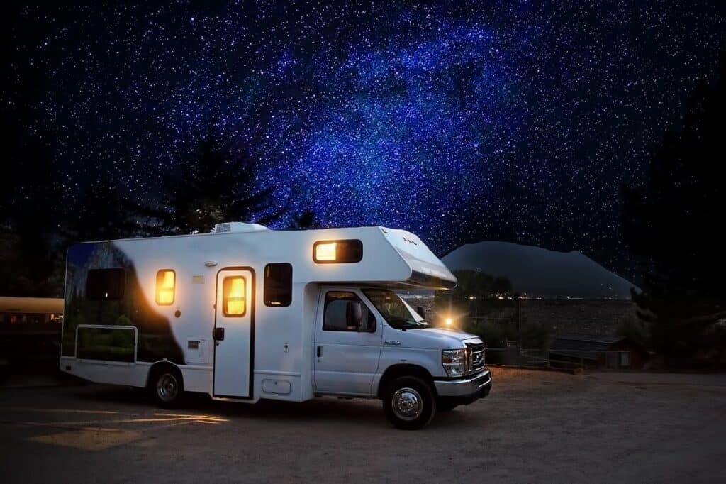 RV at night looking towards stars