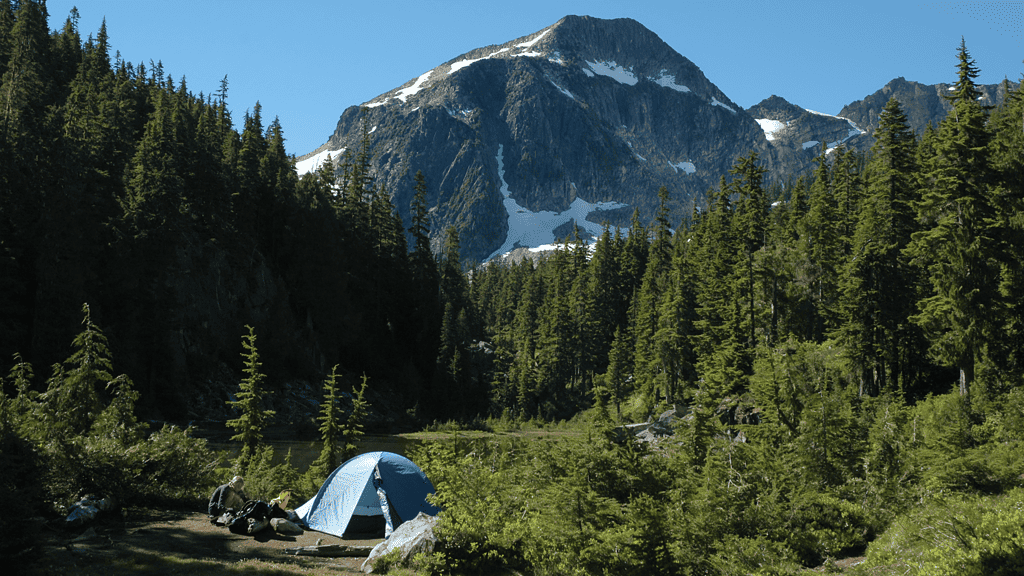 Camping close to a mountain in a secluded area