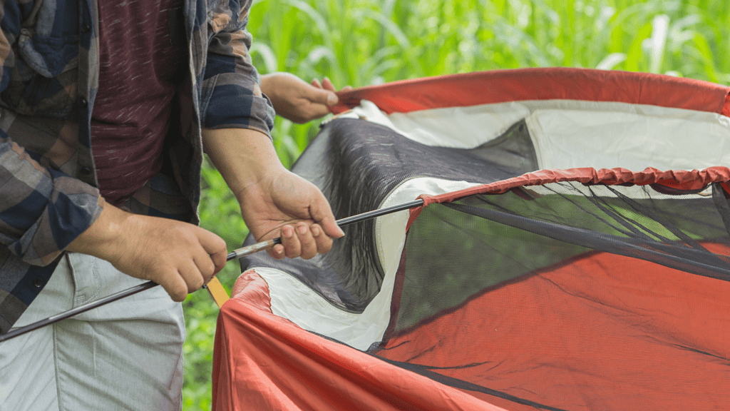 Setting up tent