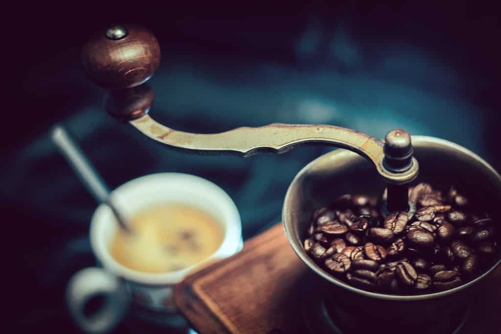 coffee beans in a grinder ready to get ground